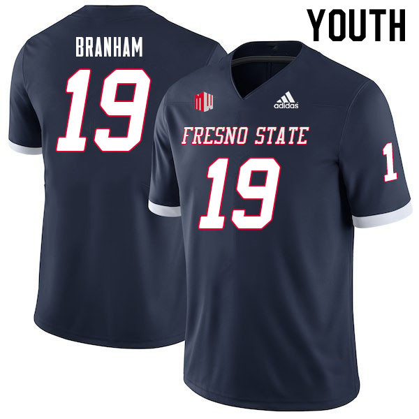 Youth #19 Zeke Branham Fresno State Bulldogs College Football Jerseys Sale-Navy